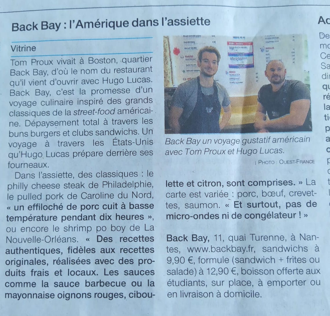 Back Bay dans le journal Ouest France